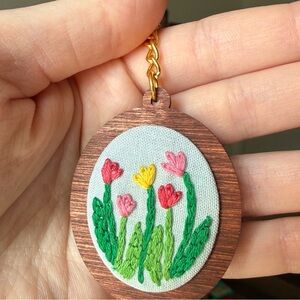 Floral Embroidered Keychain